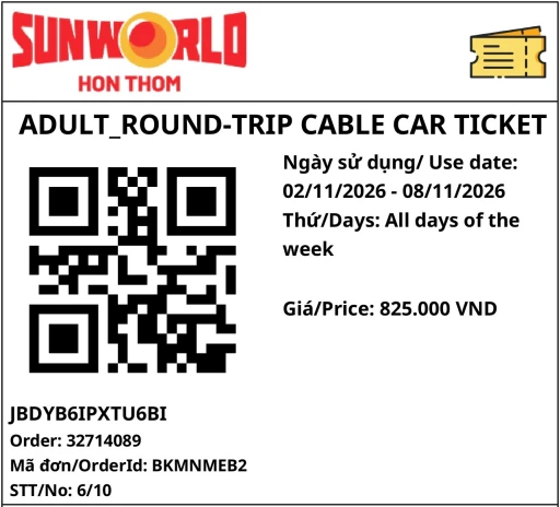 Hòn Thơm cable car ticket STT 6